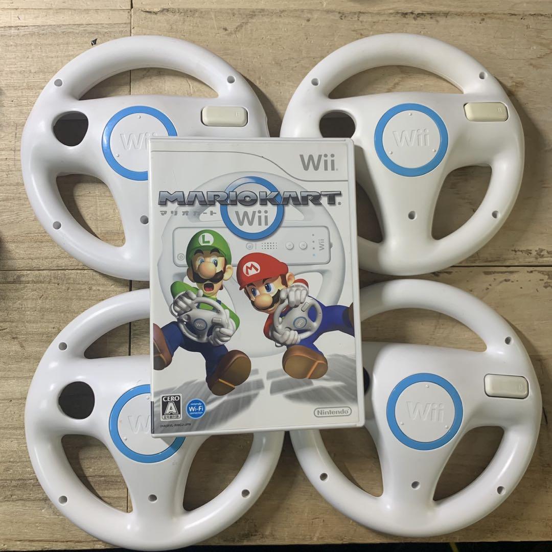 マリオカートセット　wiiハンドル4個＋wiiリモコン4個＋マリオカートソフト マリオカート Wii ハンドル4個 リモコン4個 セット✨ | ゲーム