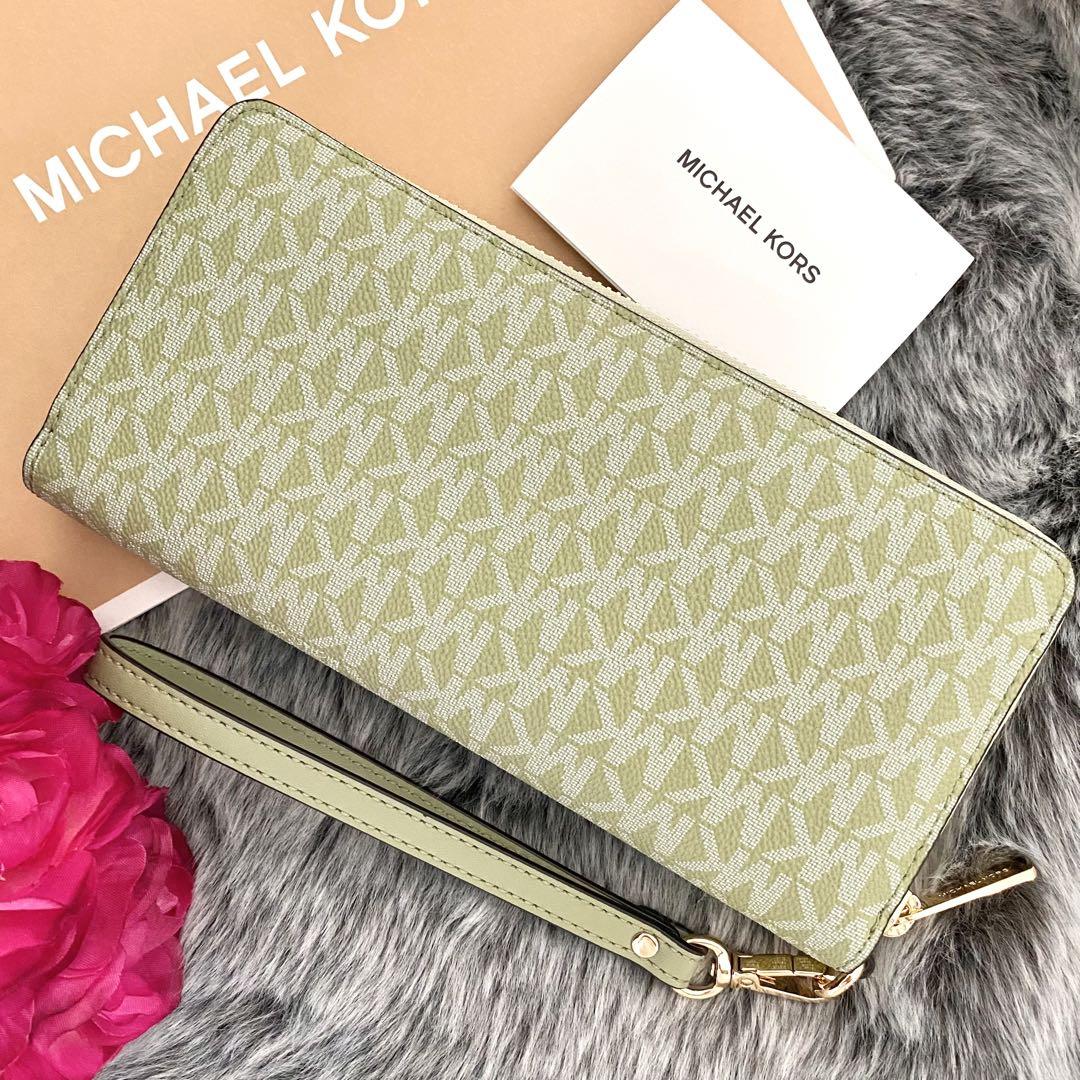 新品☆MICHAEL KORS 長財布 グリーン レザー シグネチャー