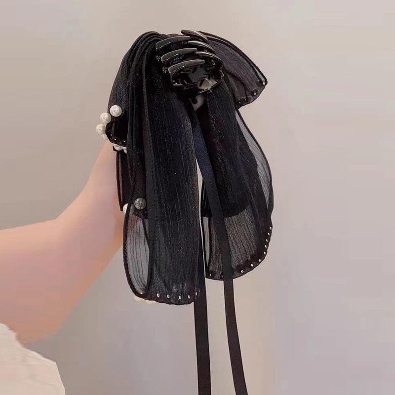 リボン真珠紐の髪飾り