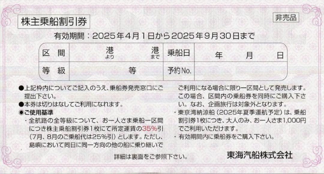 東海汽船 株主乗船割引券4枚セット 株主優待