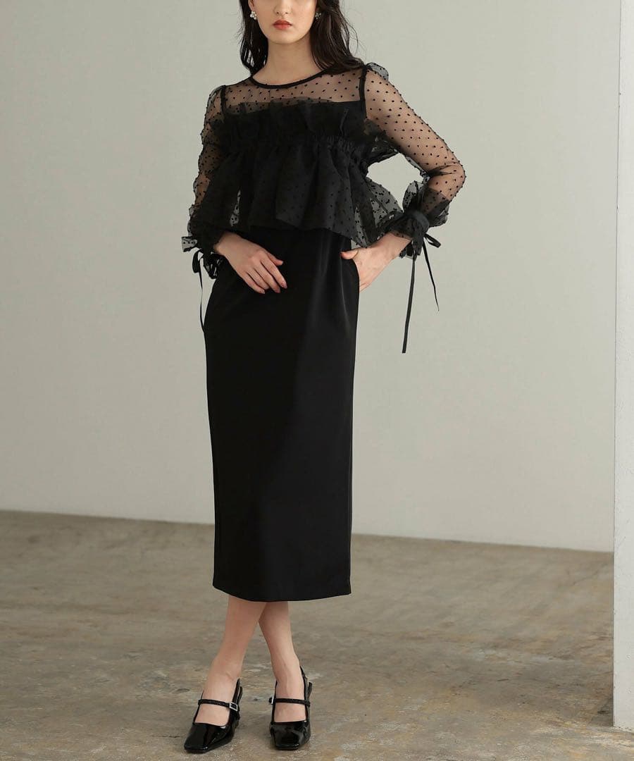 PREFERIR パーティードレス 黒 シースルー 結婚式S PREFERIR