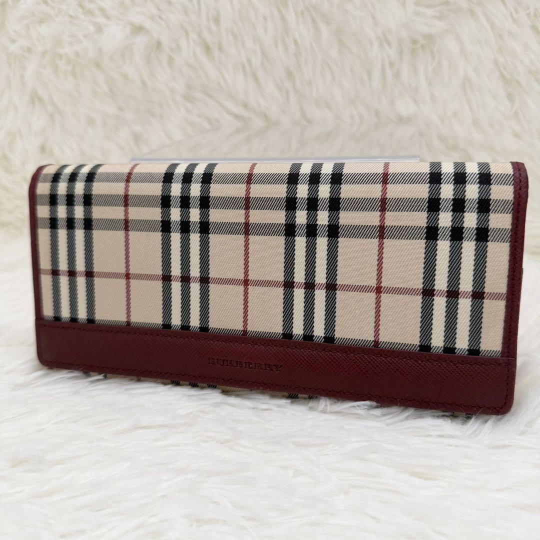 【人気】BURBERRY バーバリー　長財布　ノバチェック　レザー　シャドー　赤