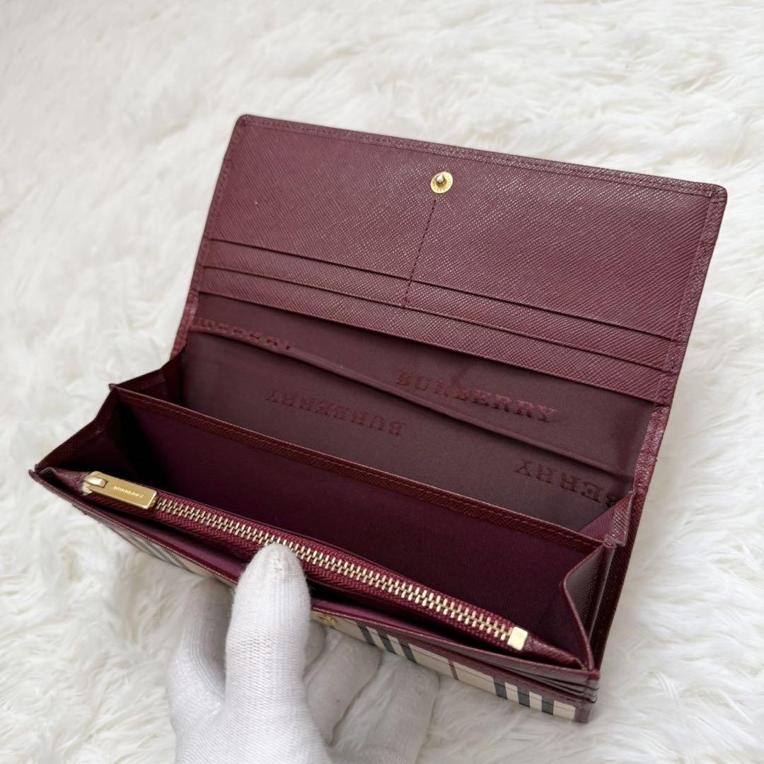 【人気】BURBERRY バーバリー　長財布　ノバチェック　レザー　シャドー　赤