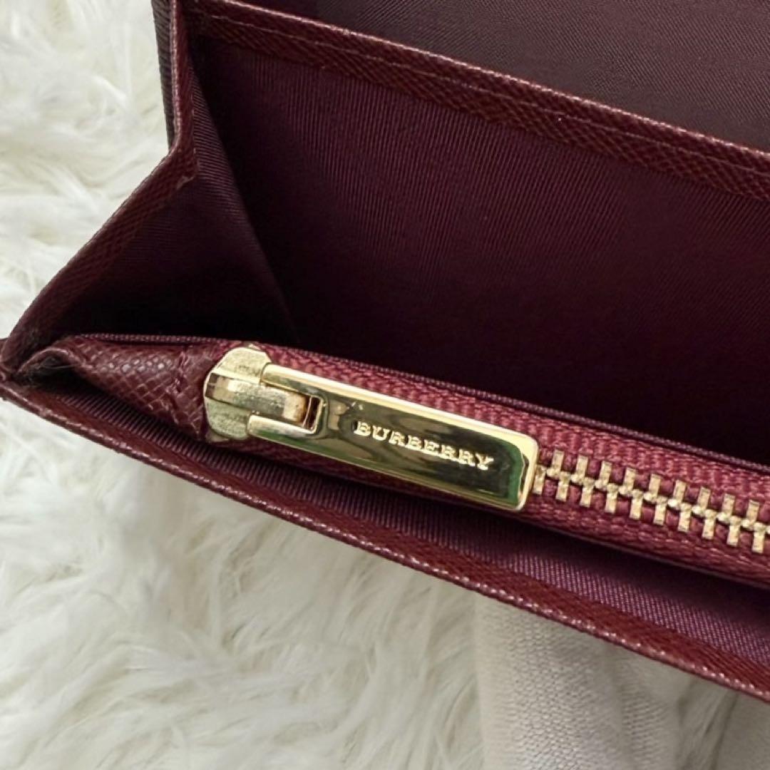 【人気】BURBERRY バーバリー　長財布　ノバチェック　レザー　シャドー　赤