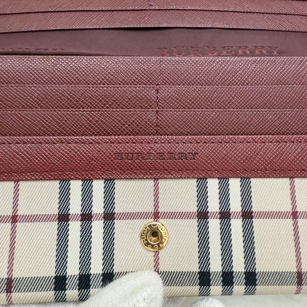 【人気】BURBERRY バーバリー　長財布　ノバチェック　レザー　シャドー　赤