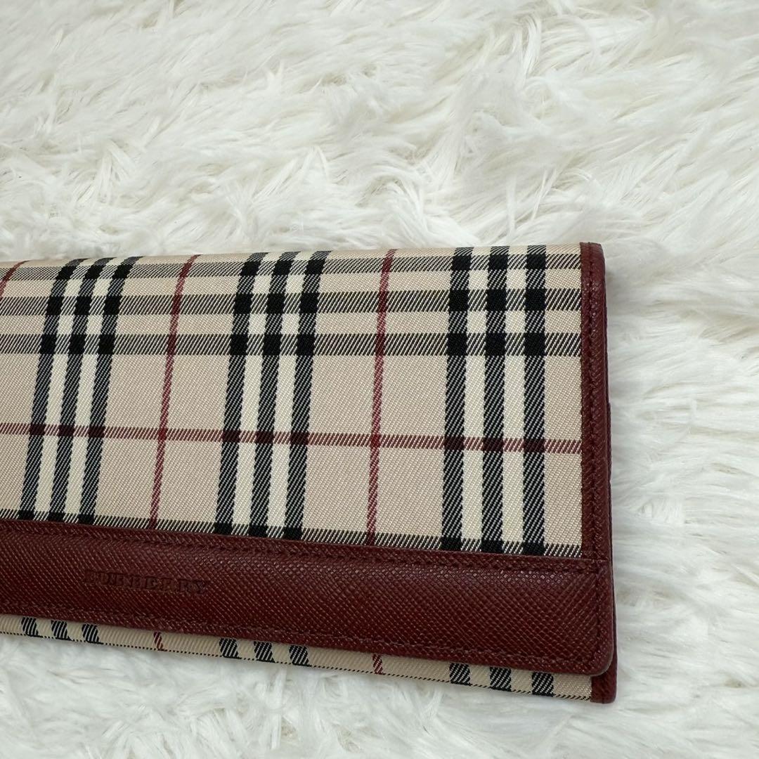 【人気】BURBERRY バーバリー　長財布　ノバチェック　レザー　シャドー　赤