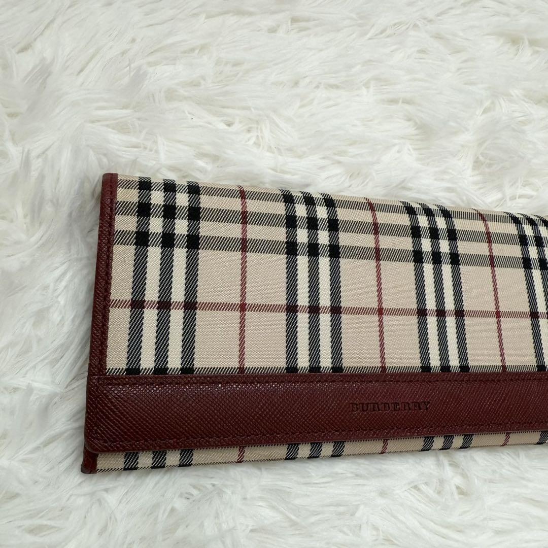 【人気】BURBERRY バーバリー　長財布　ノバチェック　レザー　シャドー　赤