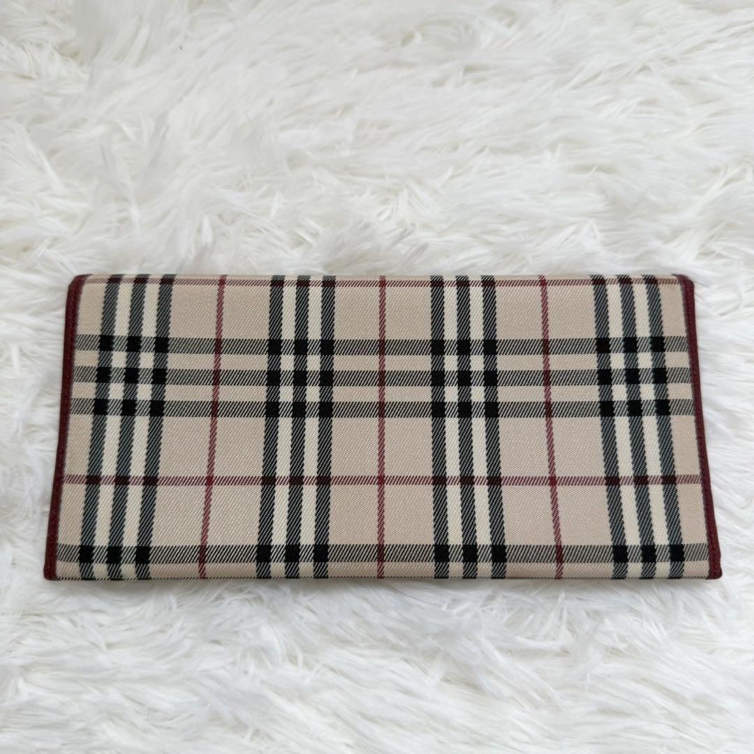 【人気】BURBERRY バーバリー　長財布　ノバチェック　レザー　シャドー　赤