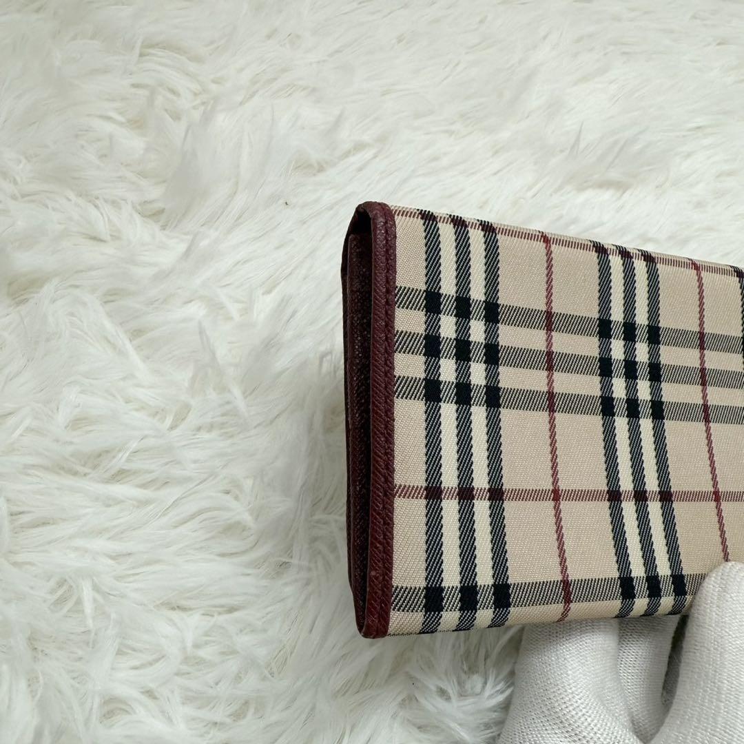 【人気】BURBERRY バーバリー　長財布　ノバチェック　レザー　シャドー　赤