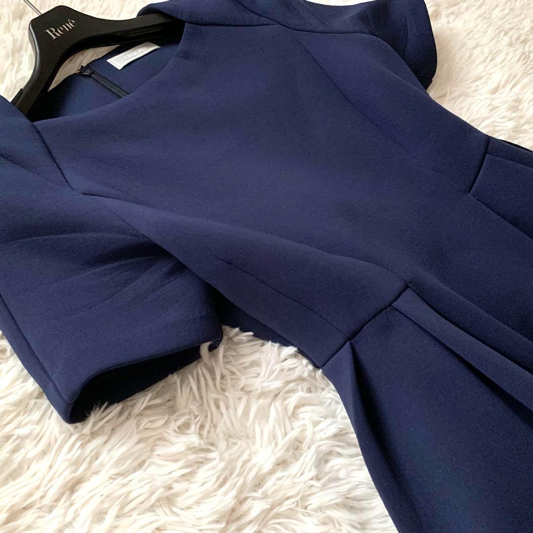 極美品✨セルフォード 現行 ワンピース スクエアネック ポンチ ネイビー ドレス