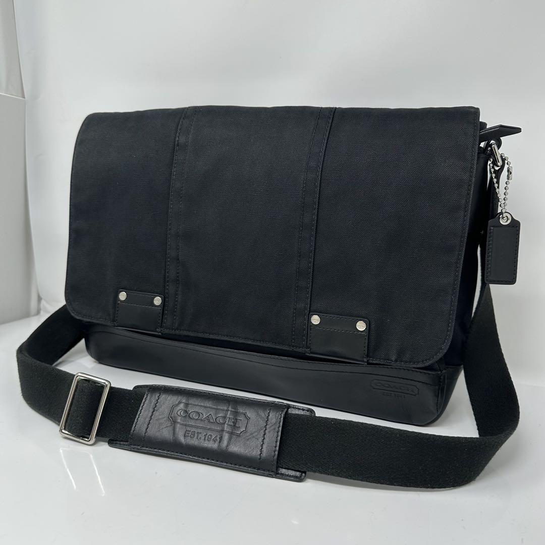 COACH メッセンジャーバッグ 黒 キャンバス×レザー　C2-15