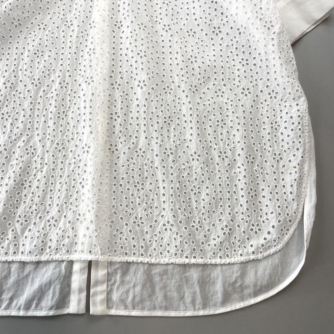 美品♪トゥモローランド カットワークレース スタンドネックチュニックブラウス白