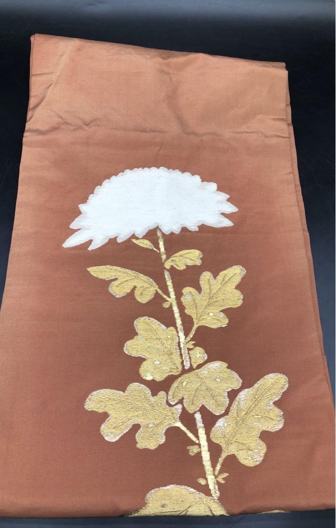 高級 正絹 洒落帯 名古屋帯 アンティーク 金糸 花柄 草花文 197