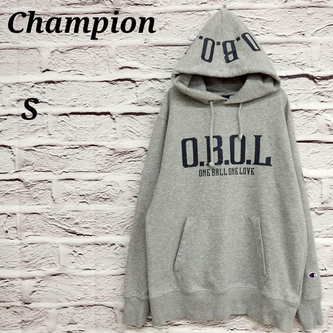 チャンピオン【S】O.B.O.L.長袖プルオーバーパーカー ロゴプリント グレー