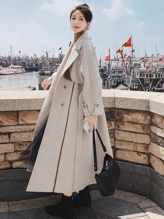 アイボリー ダブルブレスト ロングコート