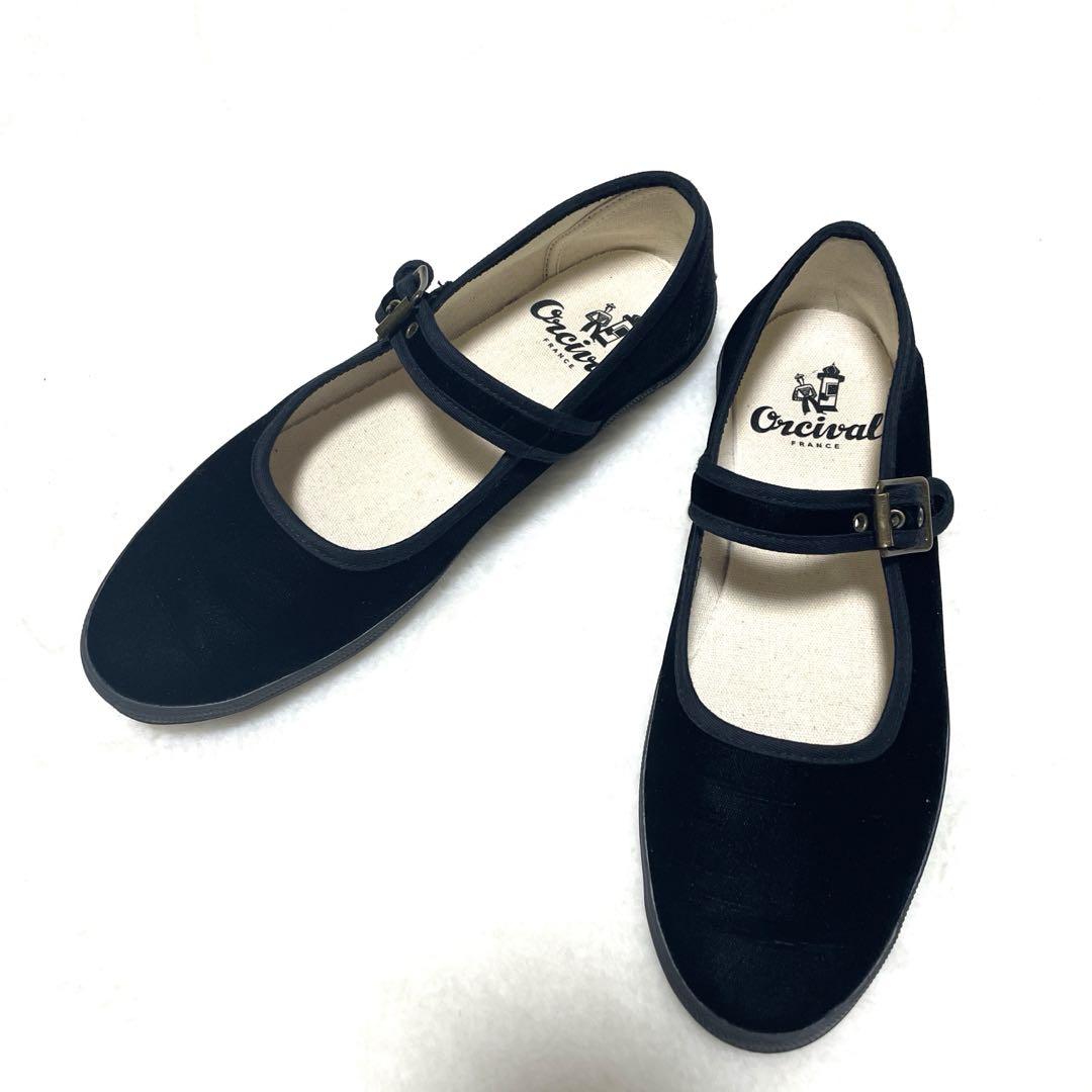 [美品] ORCIVAL オーシバル　ベルベットストラップシューズ　バレエ