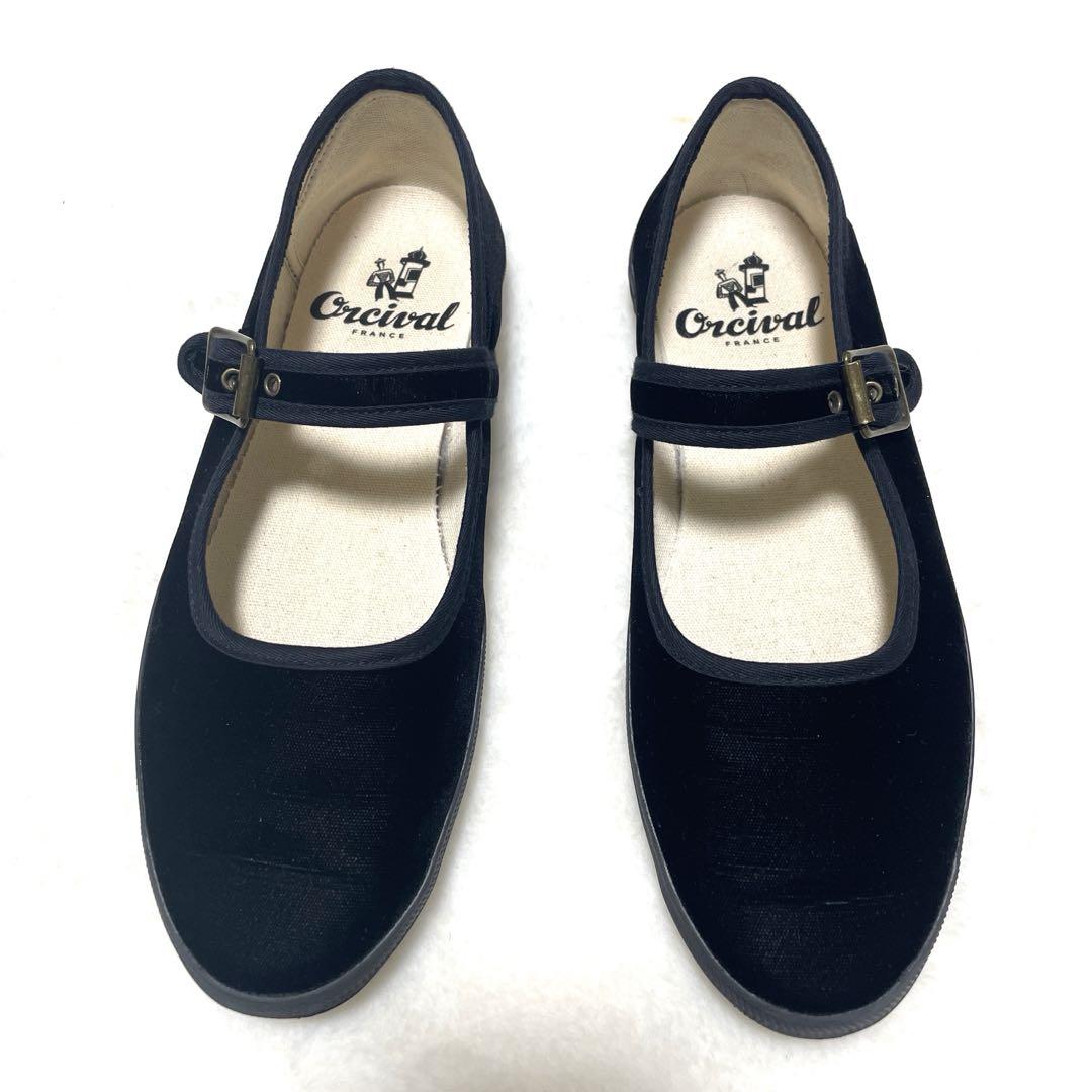 [美品] ORCIVAL オーシバル　ベルベットストラップシューズ　バレエ
