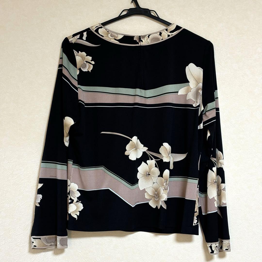 レオナール　カットソー　花柄　黒　LLサイズ