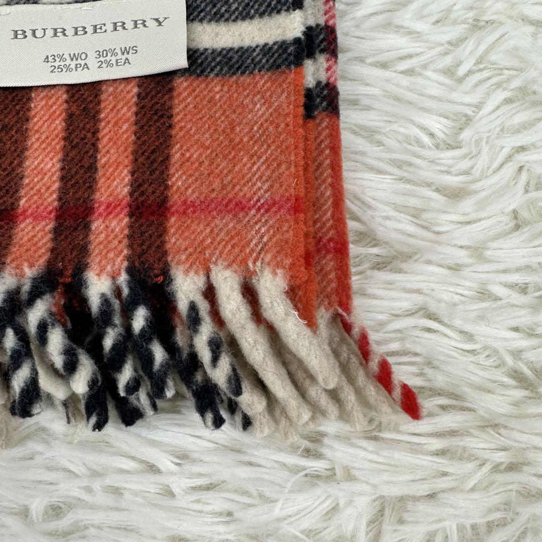 極美品 近年タイプBURBERRY チェック柄マフラー オレンジ系 イタリア製