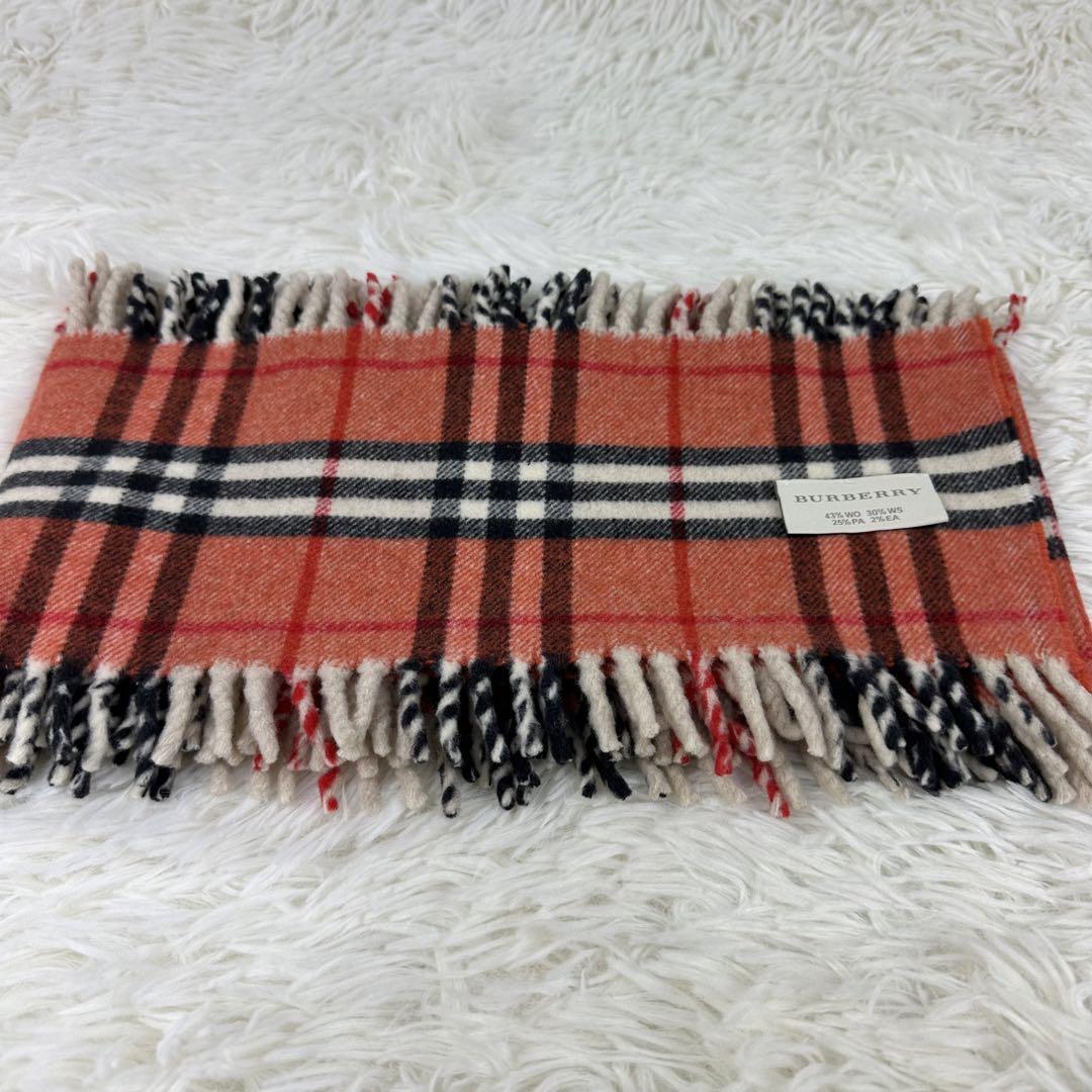 極美品 近年タイプBURBERRY チェック柄マフラー オレンジ系 イタリア製