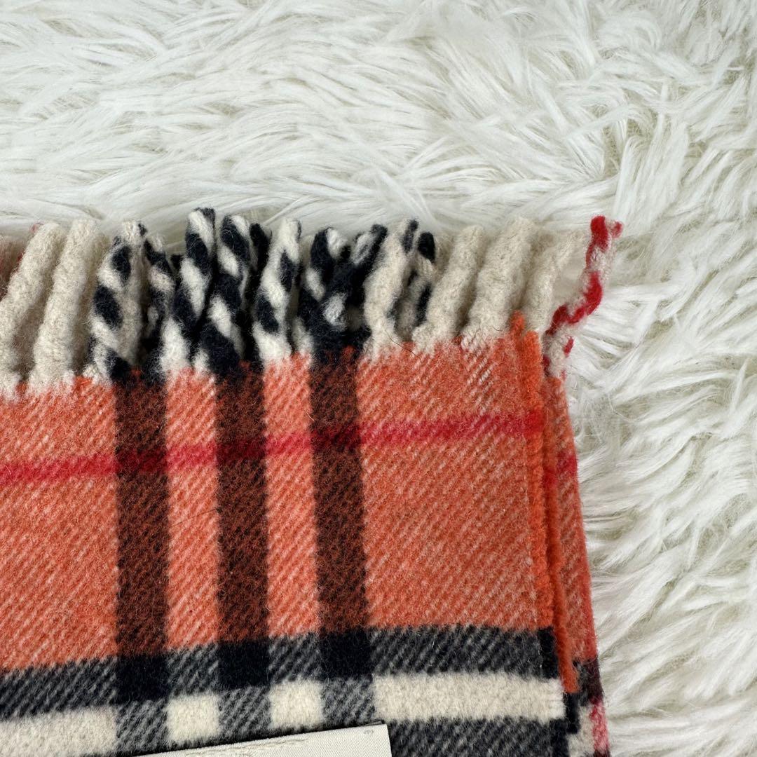 極美品 近年タイプBURBERRY チェック柄マフラー オレンジ系 イタリア製