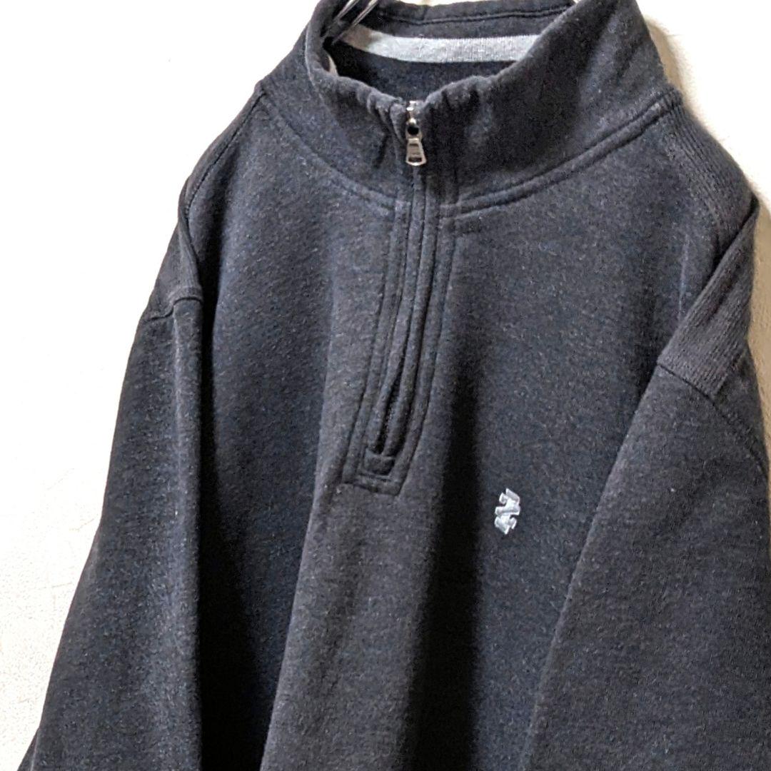 アイゾッド ロゴ刺繍 ハーフジップスウェットトレーナー グレー灰色 L 古着