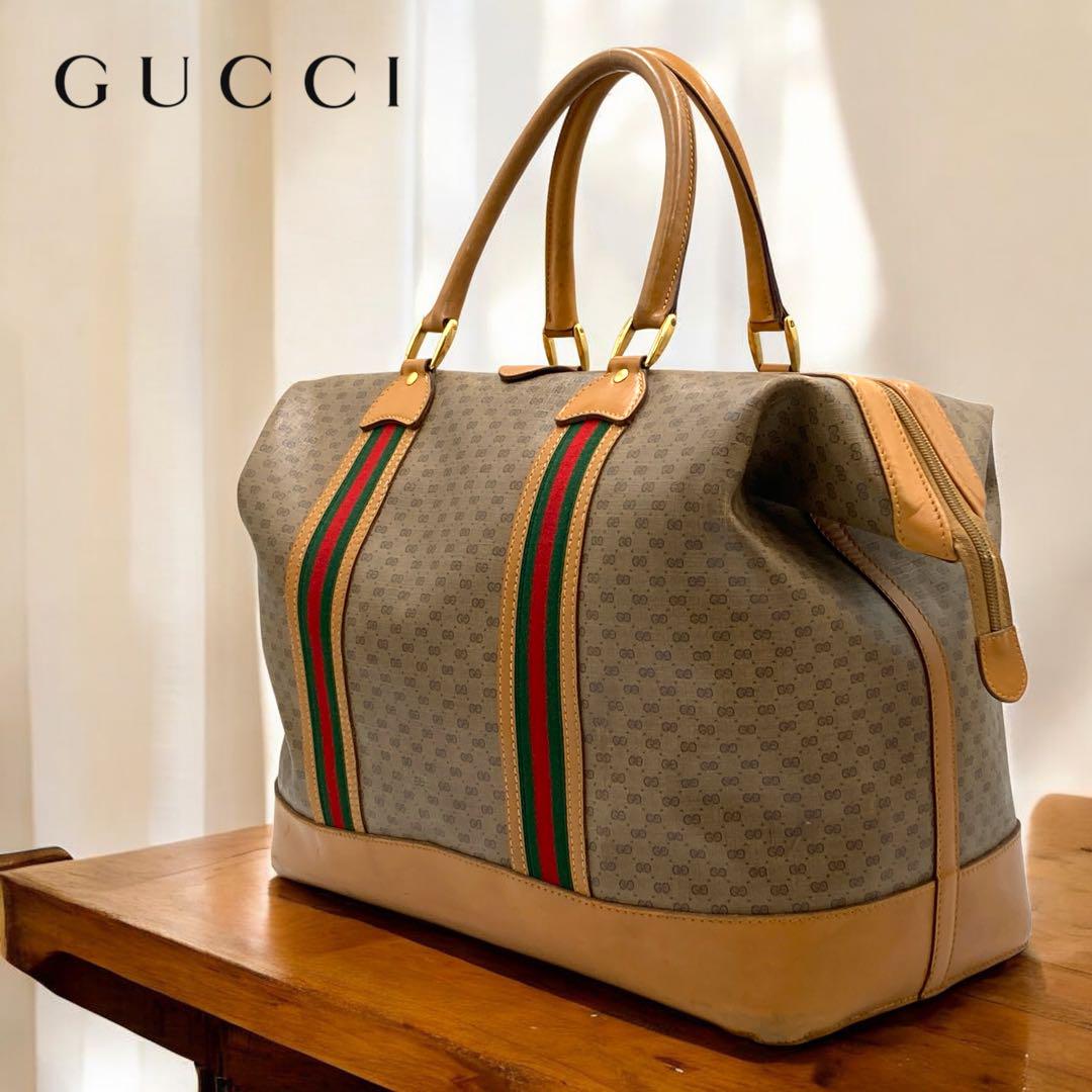 GUCCI ボストンバッグ シェリーライン がま口 旅行バッグ レザー PVC