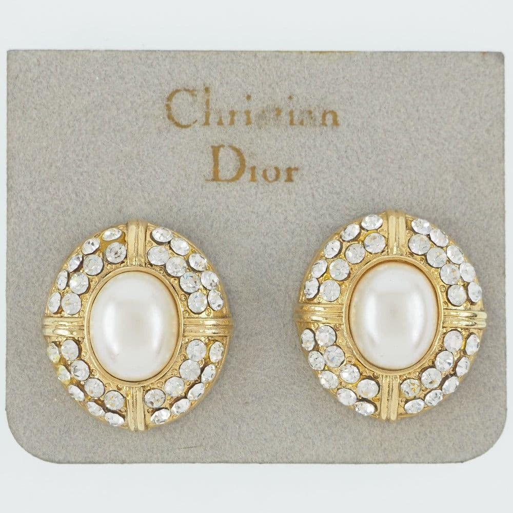 Dior ディオール 金メッキ×フェイクパール×ラインストーン イヤリングChristian Dior