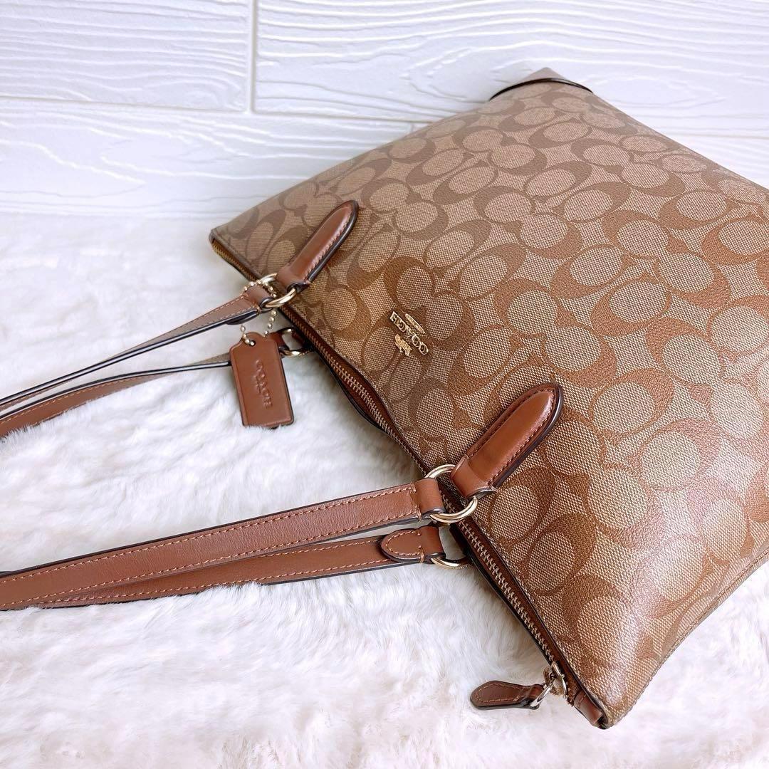 美品☆COACHコーチ トートバッグ レザー ブラウン シグネチャー大容量