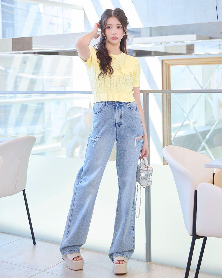 カッティングストレートワイドデニム ライトブルー