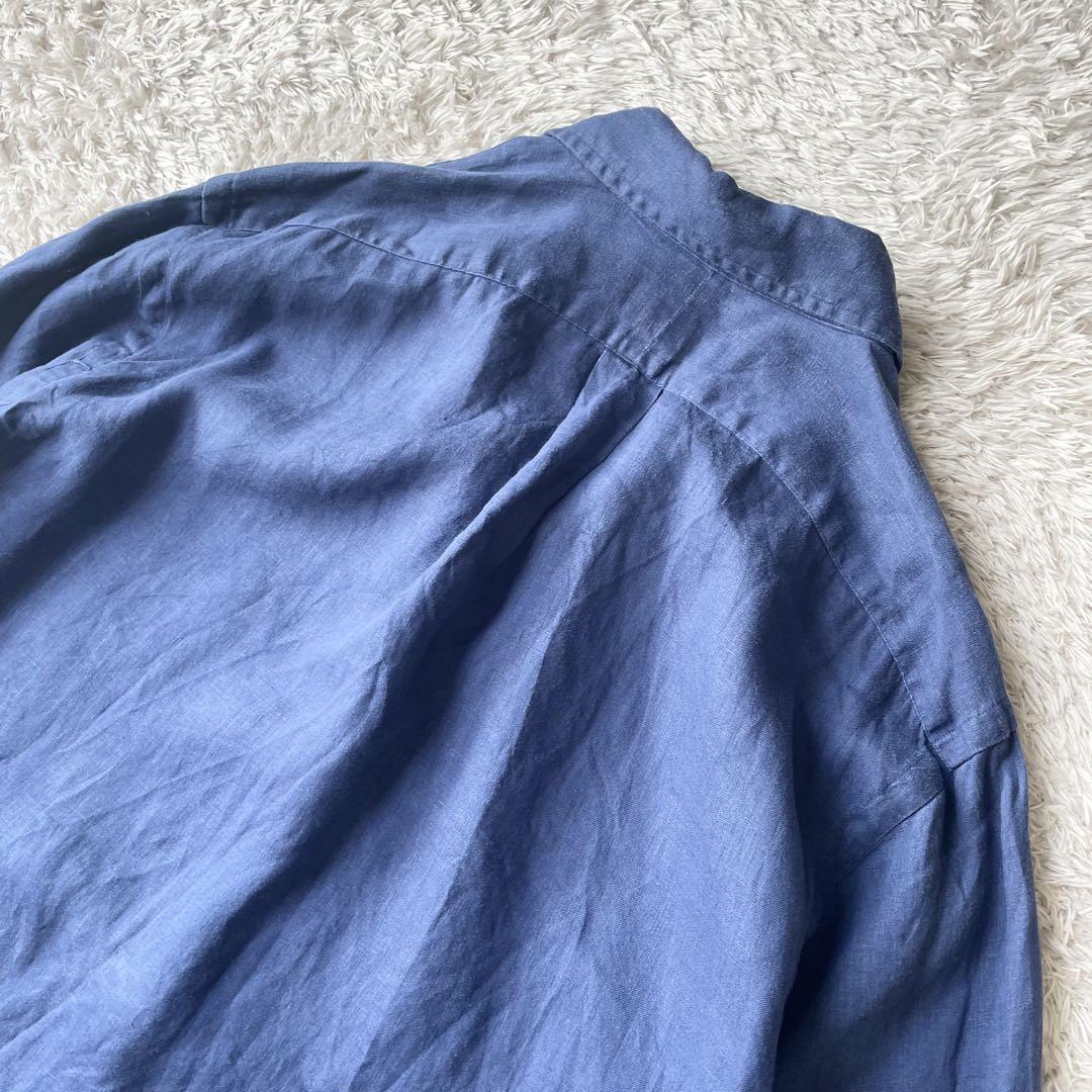 美品 現行 ラルフローレン linen BD L/S shirt L navy