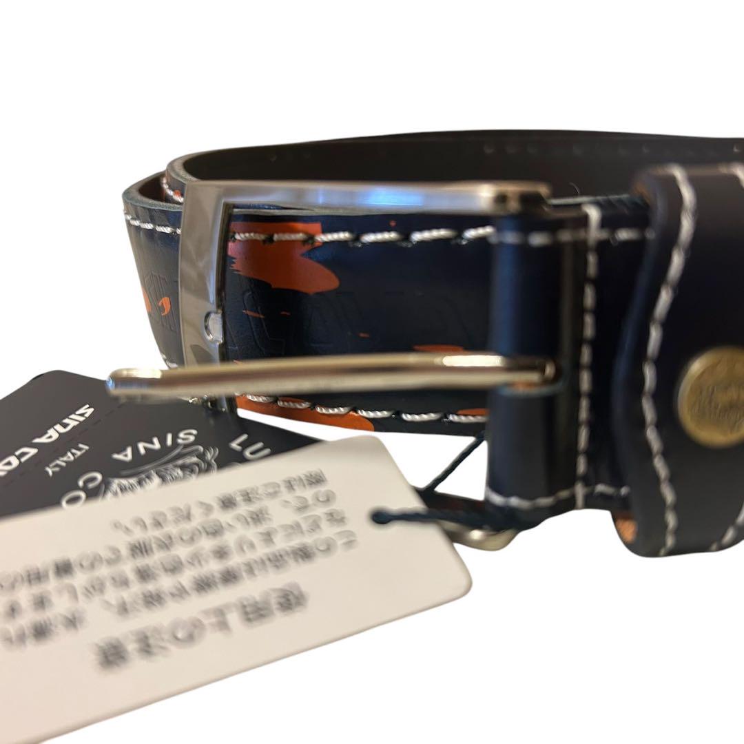 【新品未使用品　タグ付】 シナコバ　ベルト　牛革　メンズ　ネイビー　日本製