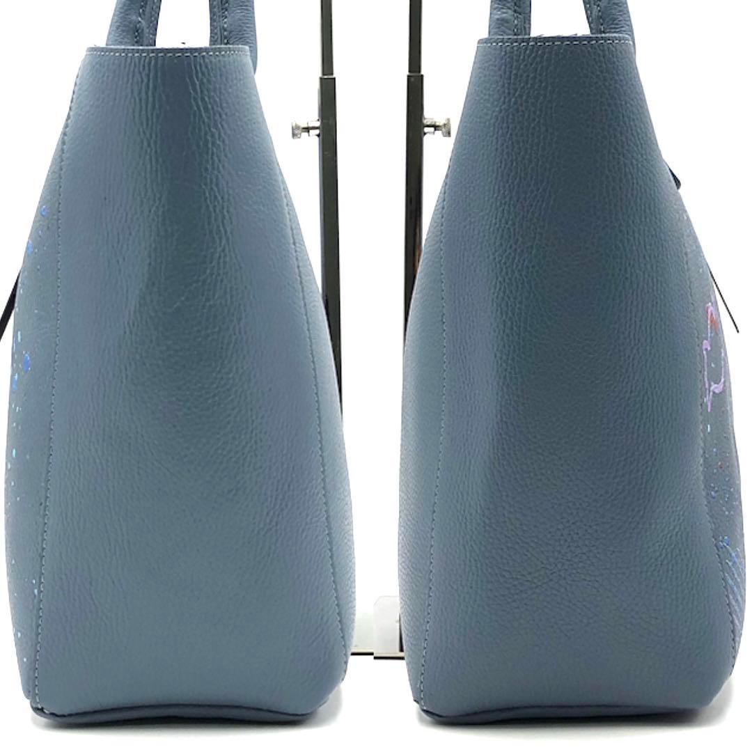 未使用級 アルベルトボニー トートバッグ 肩掛け ペイント レザー ブルー系 未使用級 アルベルトボニー トートバッグ 肩掛け ペイント