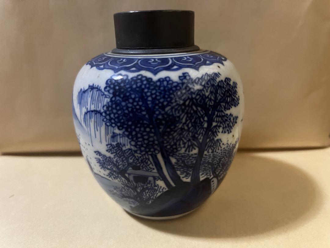 O-764】茶入 茶道具 染付 古美術 骨董
