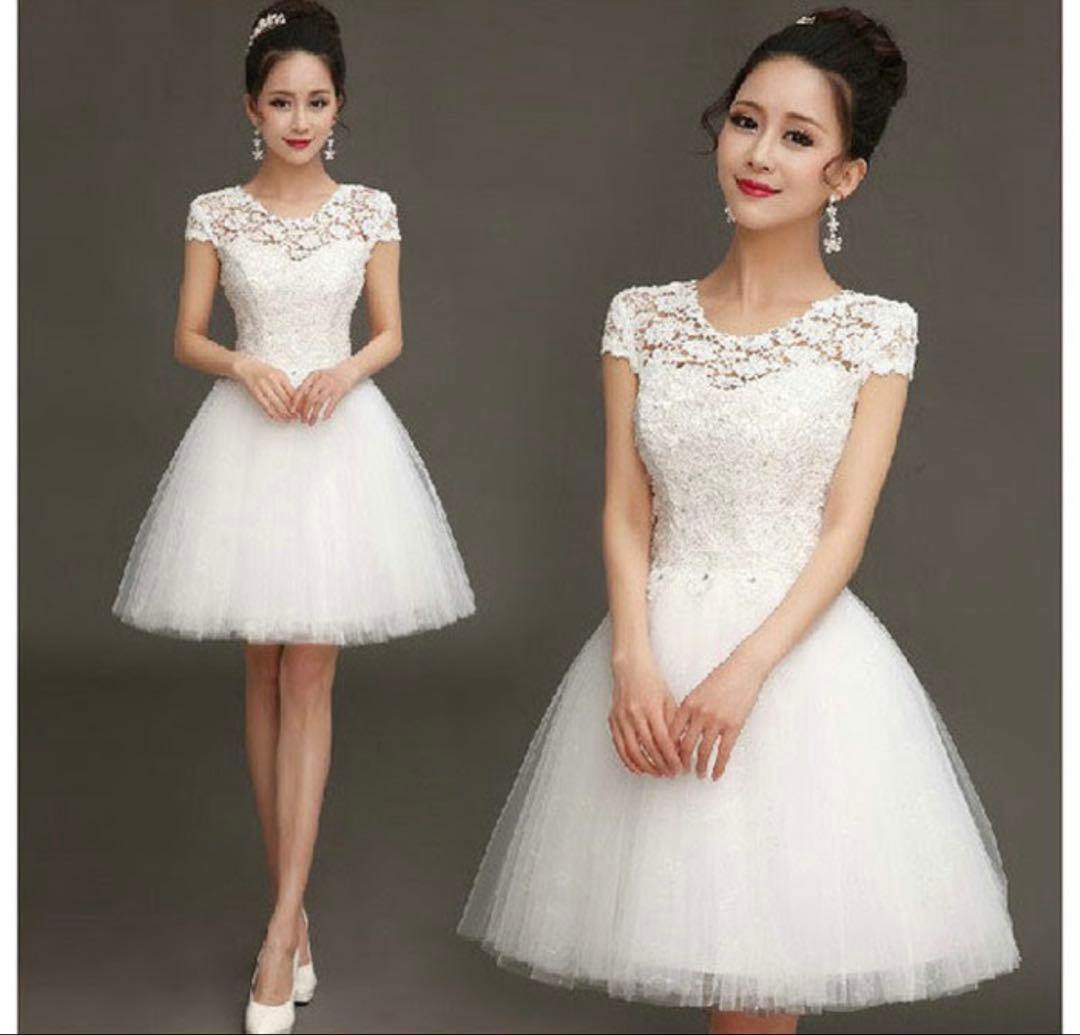 ホワイトドレス前撮り 結婚式 レースドレス 二次会イベントS