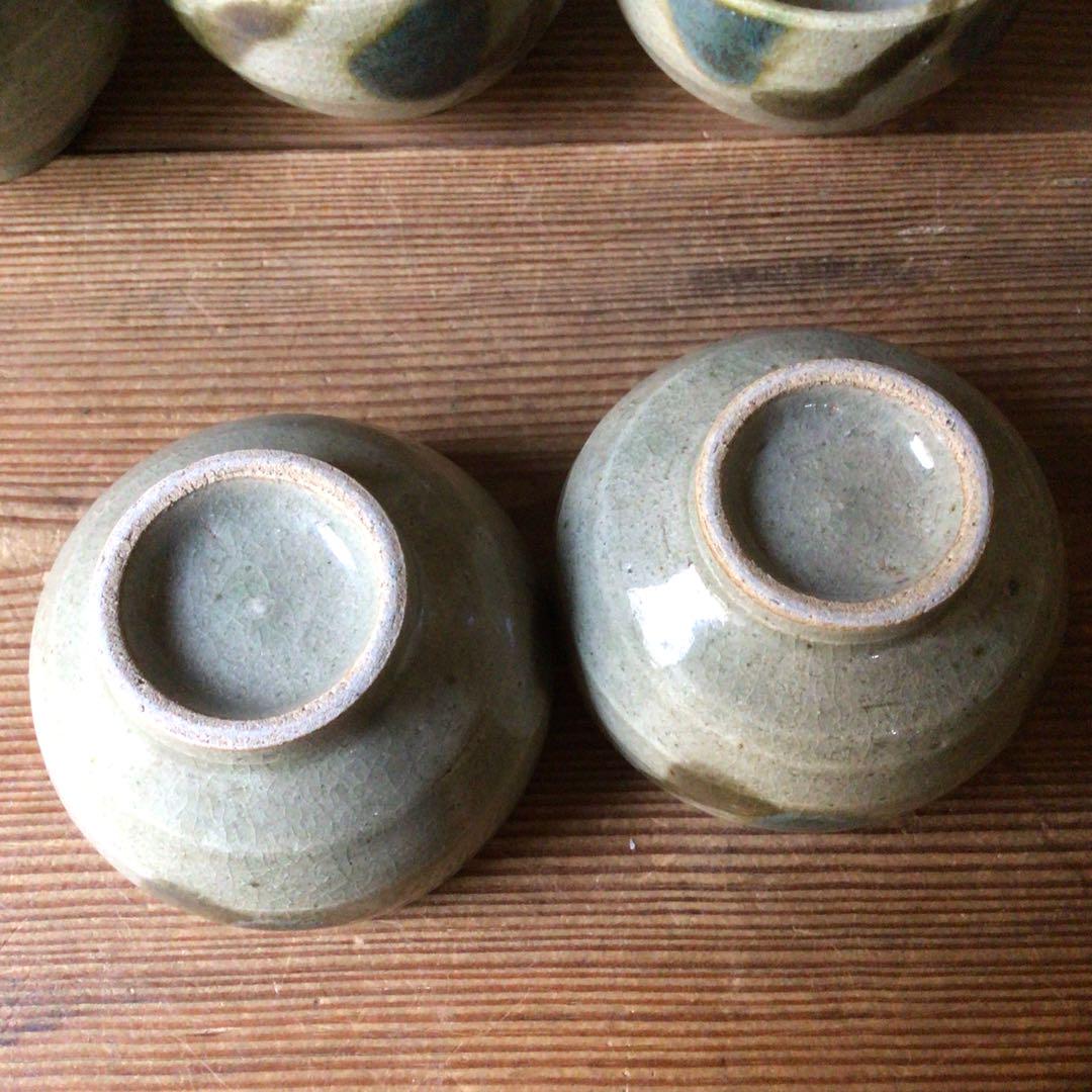 No3642二彩釉　煎茶碗5客　茶道具　湯呑　汲出　益子　陶磁器　民藝　送料無料