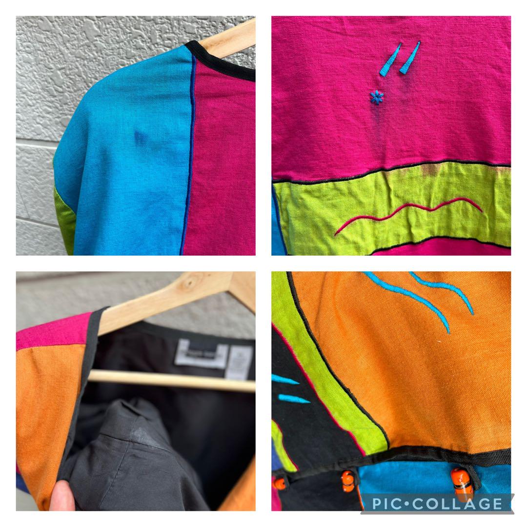 USED USA古着 カラフル デザインジャケット ノーカラー vintage