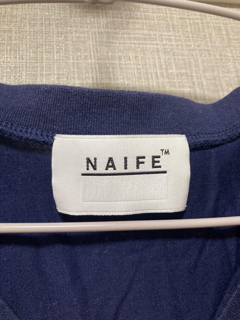 NAIFE ネイビー Vネック フレア袖 Tシャツ