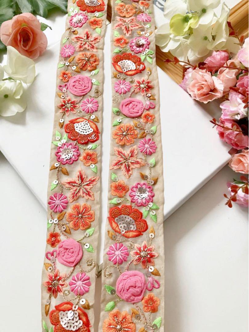 在庫あり 即出荷可 アンティークレース 花 インド刺繍リボン ハンドメイド素材 バラ 薔薇 ピンク 素材 材料 Igfkznyu