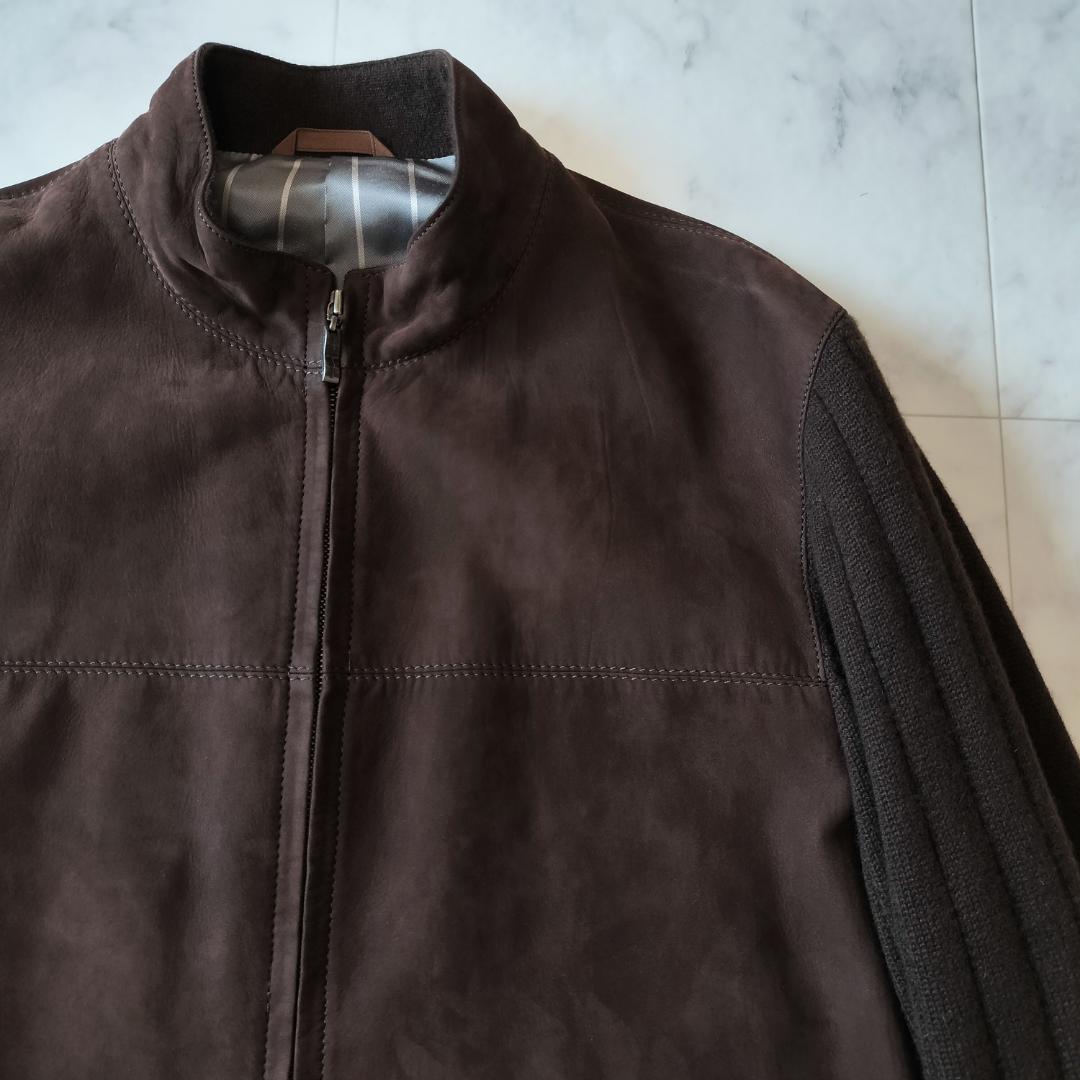 ミラショーン カシミヤ100% スエードレザー切替ジャケット M~L