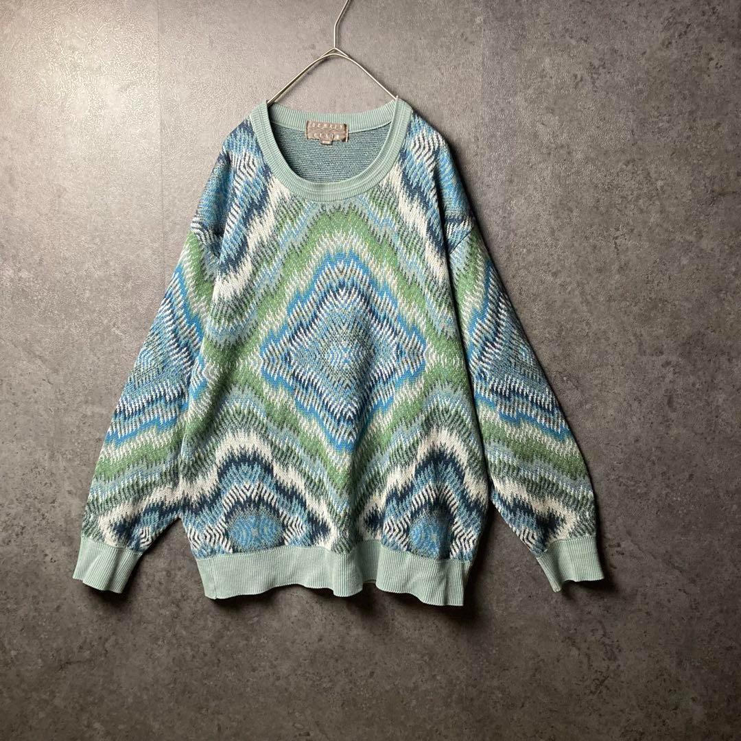 vintage ニット セーター M カラフル 総柄 アート 古着 レトロ vintage ニット セーター M カラフル 総柄 アート 古着 レトロ