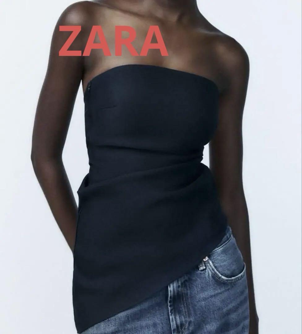 【在庫一掃】 Zara アシンメトリック ベアトップ ブラック - メルカリ トップス