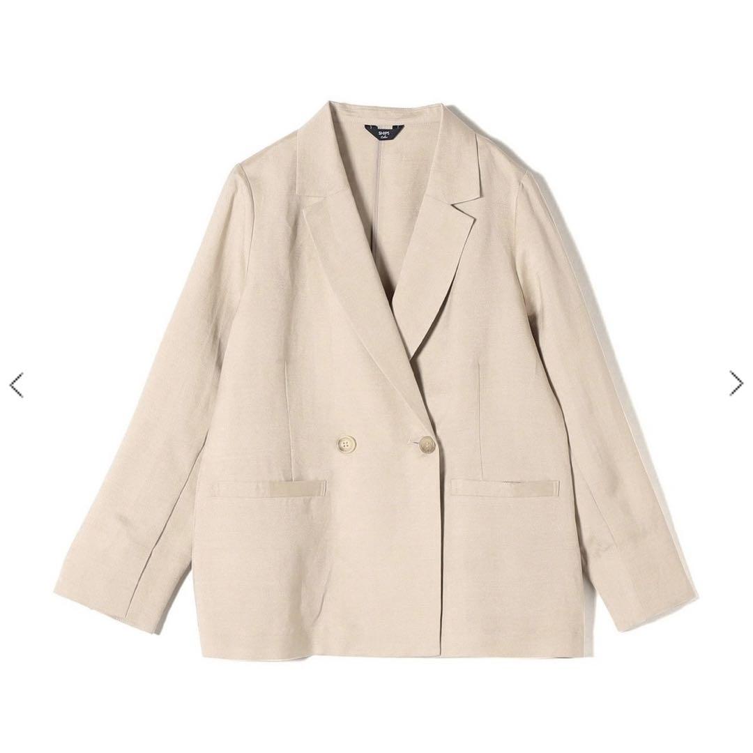 タグ付新品・〈手洗い可能〉リネン レーヨン ダブル ボタン ジャケット