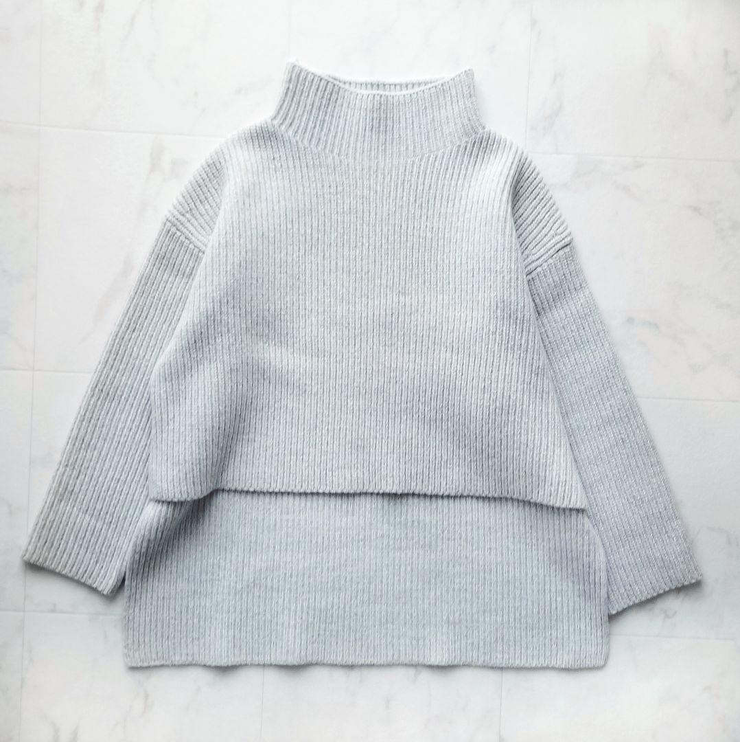 美品 アドーア 定価4万6千 メランジフロント ショートトップス 高級毛 ニット