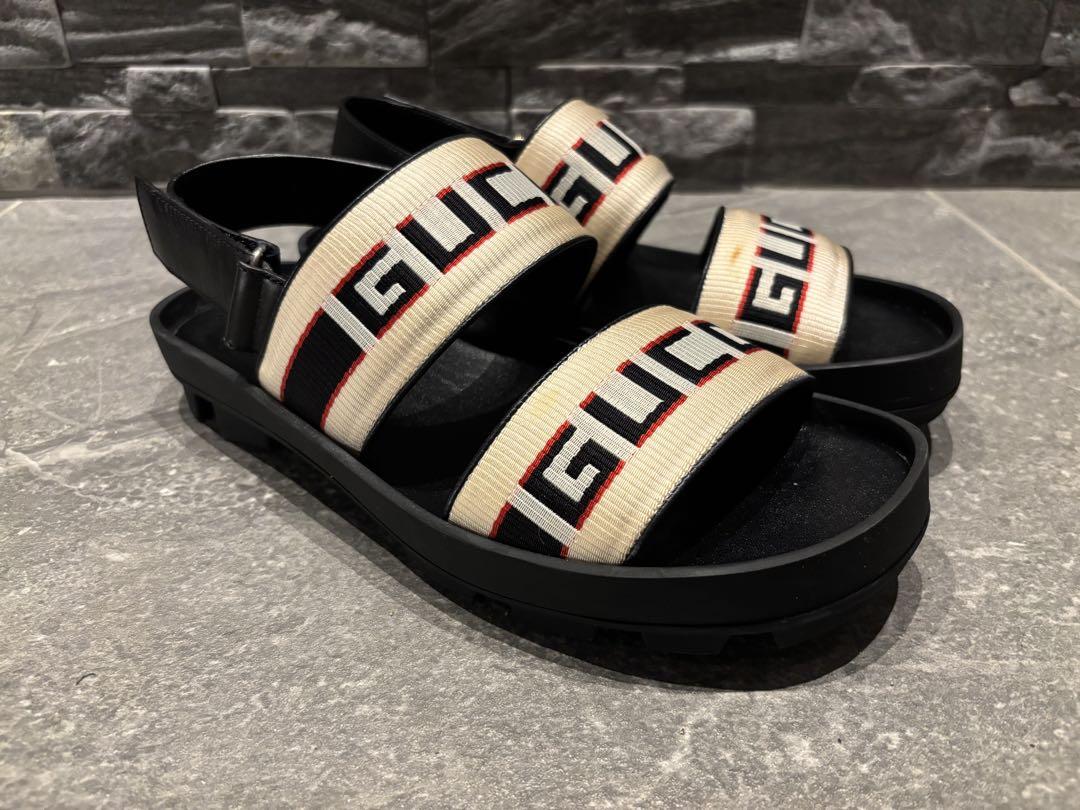 美品】GUCCI グッチ ロゴストラップサンダル メンズ - メルカリ