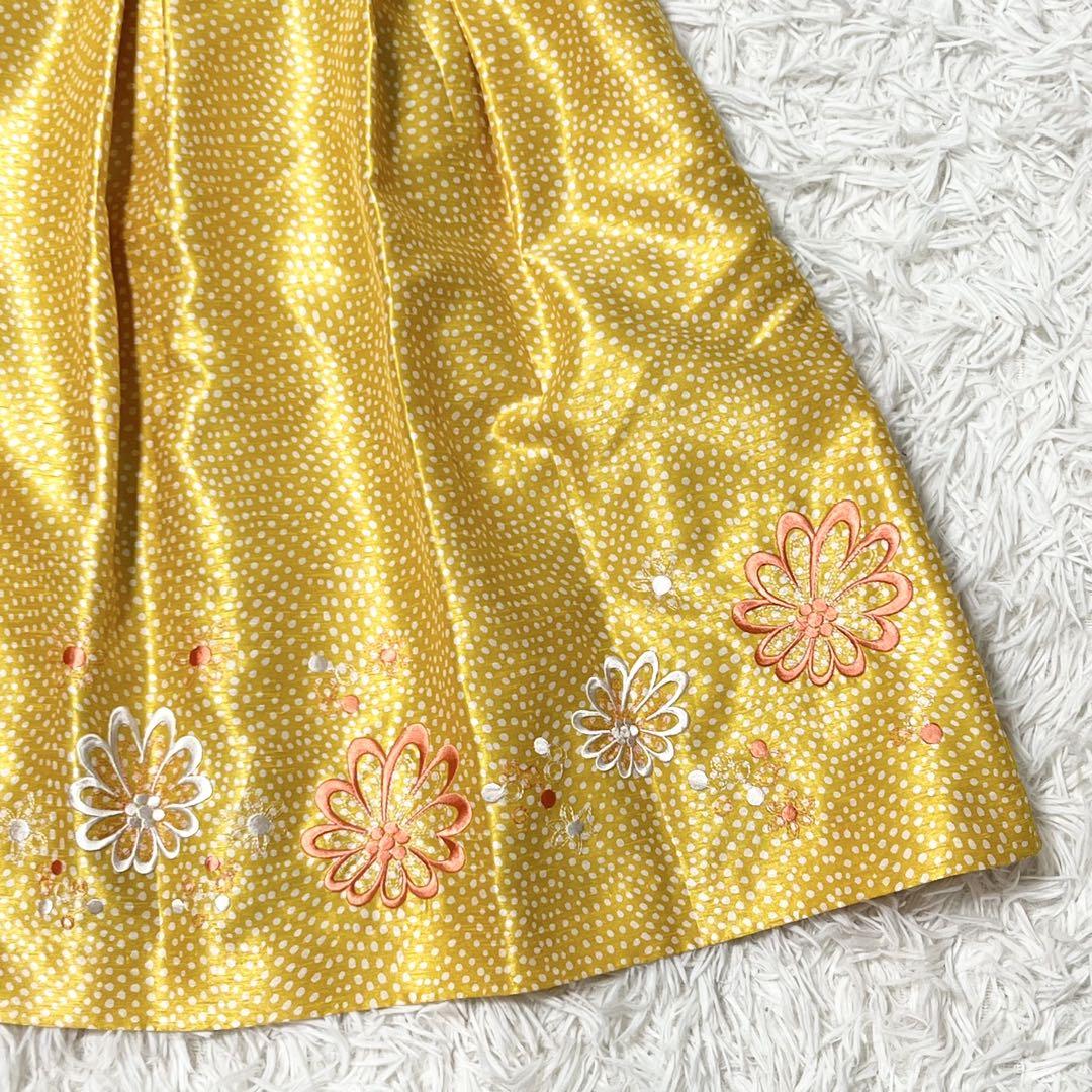 美品✨TOCCA 花刺繍 ノースリーブワンピース ドット柄 イエロー 2