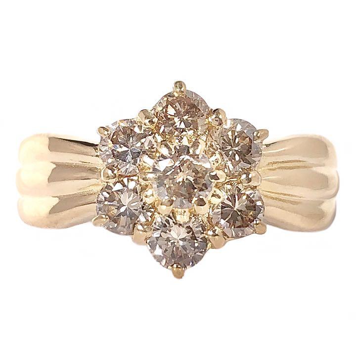 K18 ブラウン ダイヤモンド 1.00ct 花 フラワー ダイヤ リング 指輪