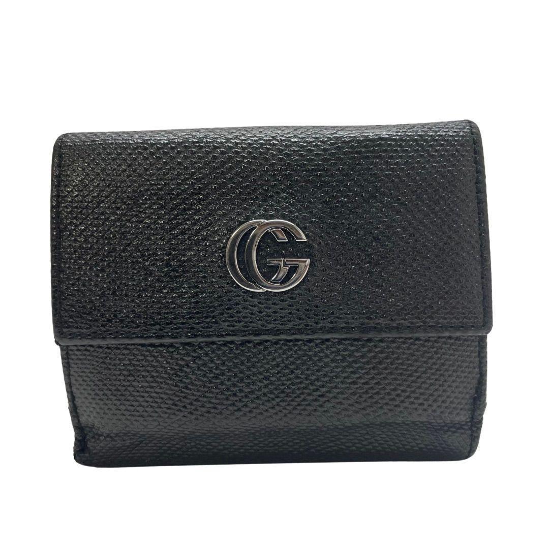 1416 GUCCI グッチ 折財布 Wホック GG ブラック レザー