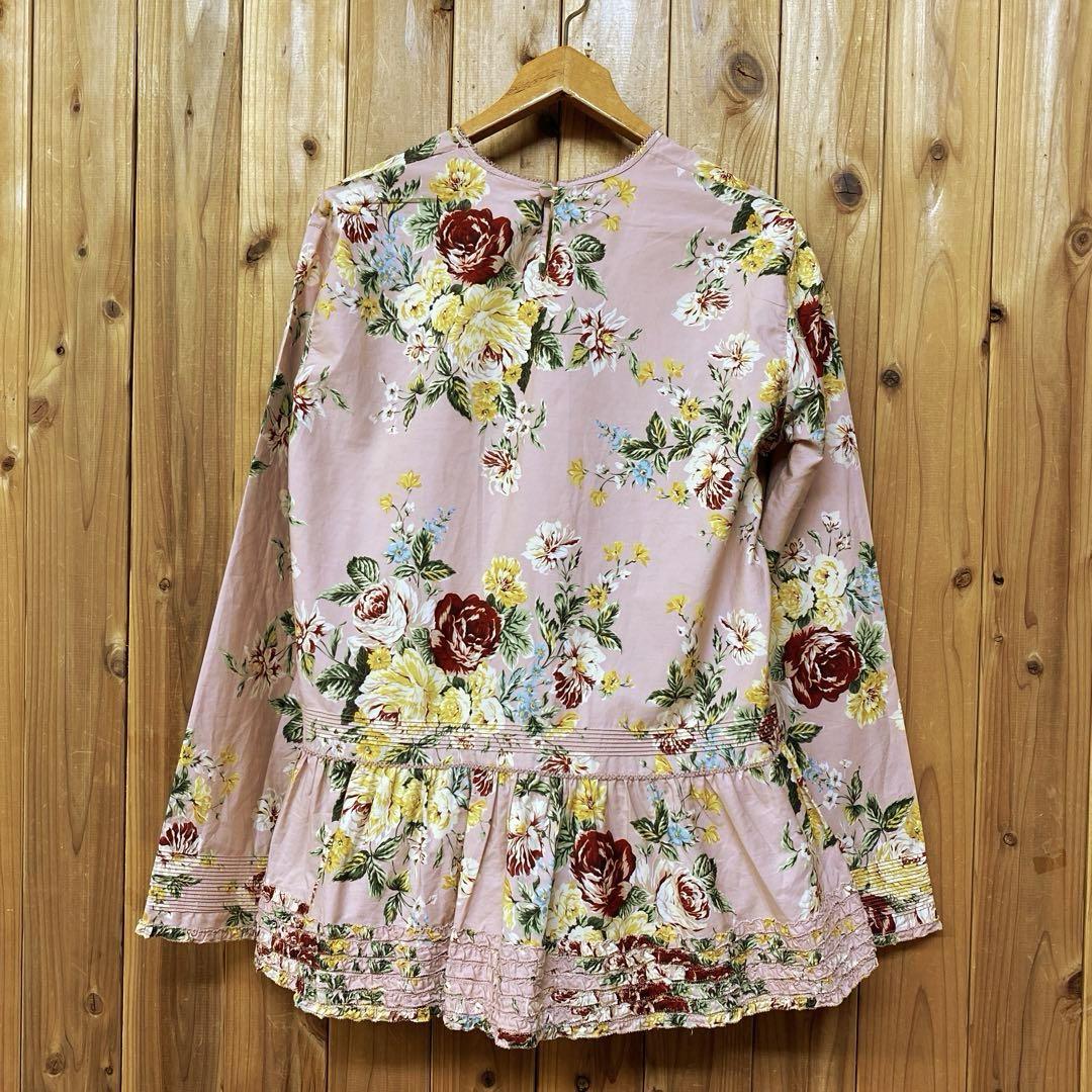<極美品>ワンダフルワールド カネコイサオ 長袖フリルブラウス 花柄 ローズ