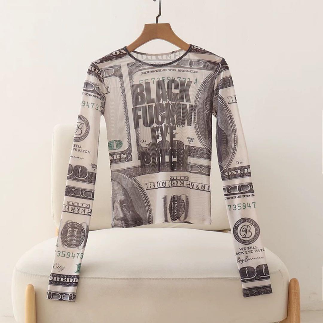 トップス BFEP HUNDREDS PATTERENED L/S TEE IVORY